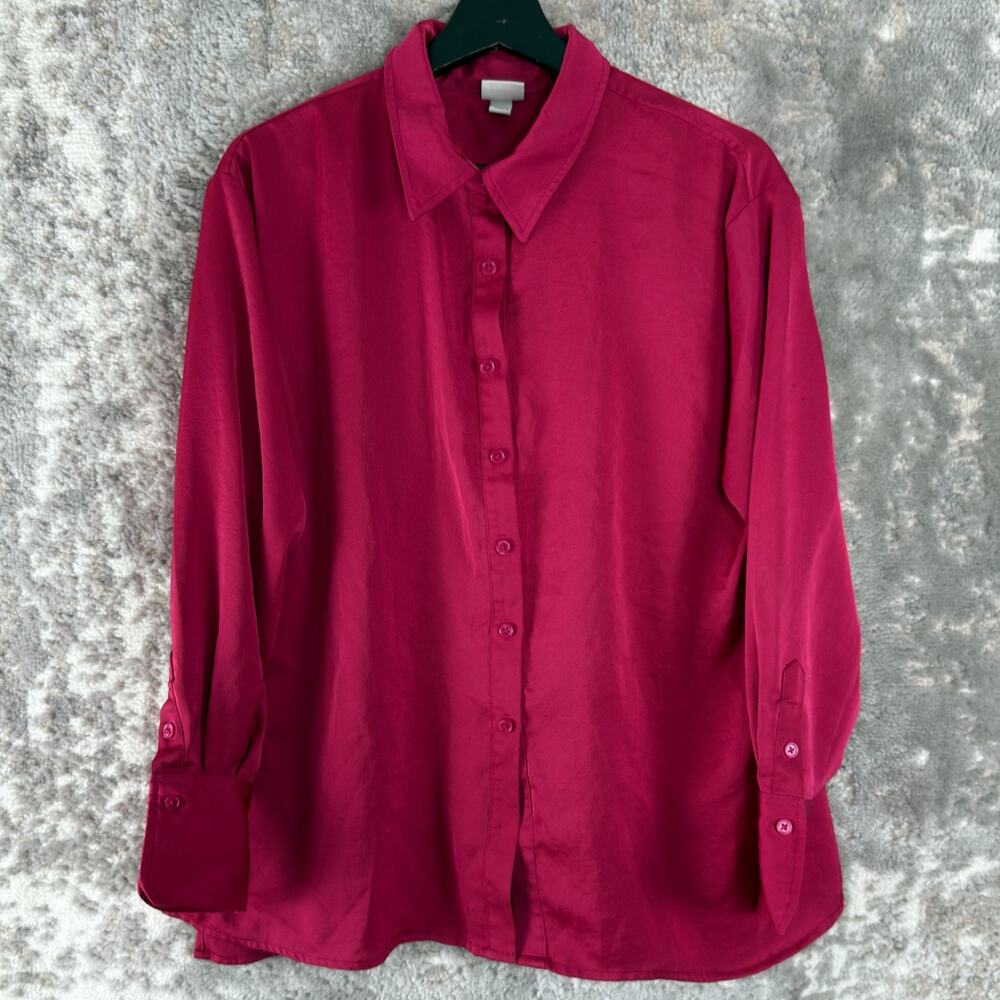 A‎ New Day Size M Casual Button Top Purple/Pink Long Sleeve Collar